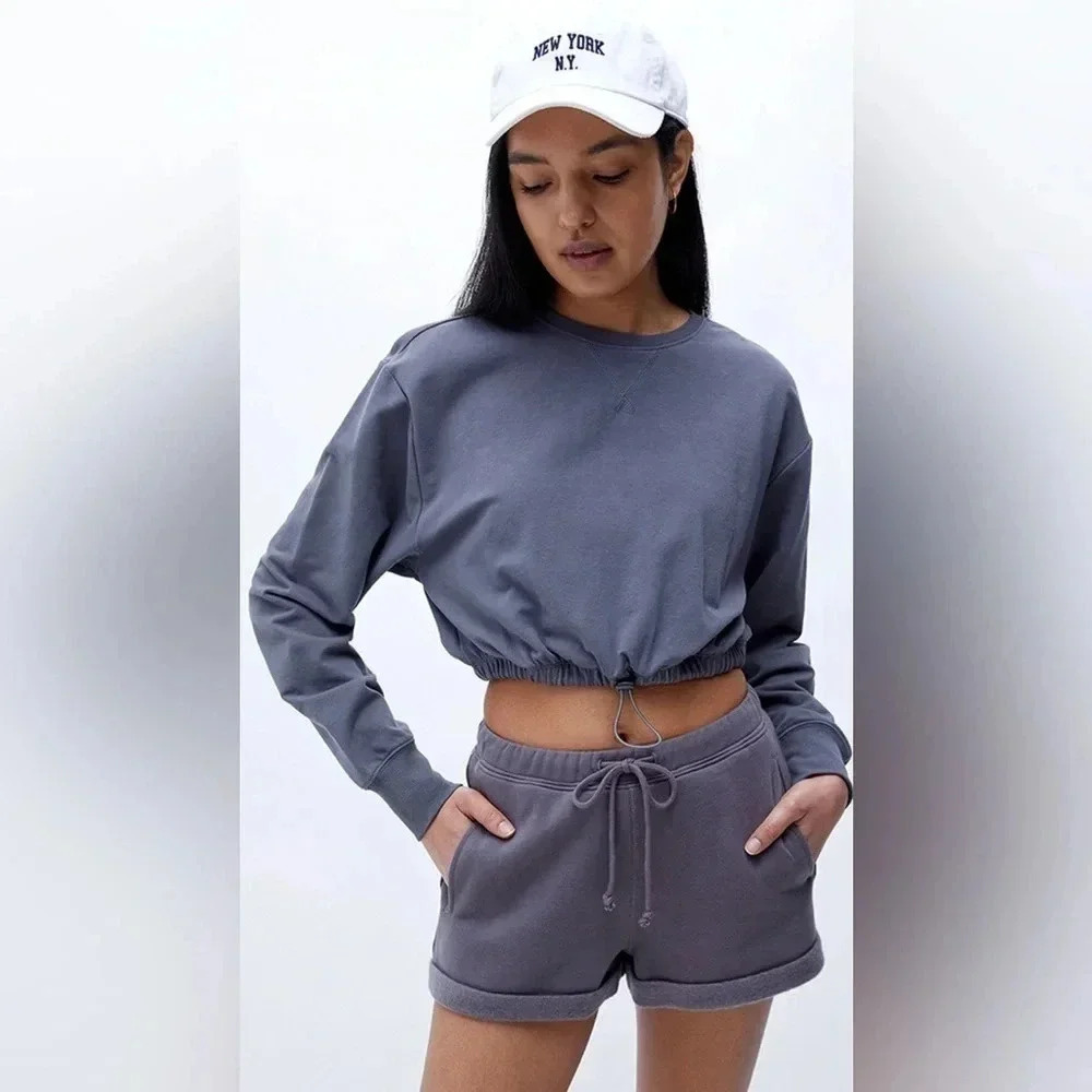 PacSun Diana Cinched Crew Neck Cropped Sweatshirt - Size M